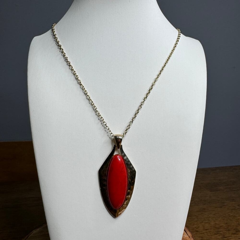 Vibrant Red Coral Pendant With Necklace Signed NWT